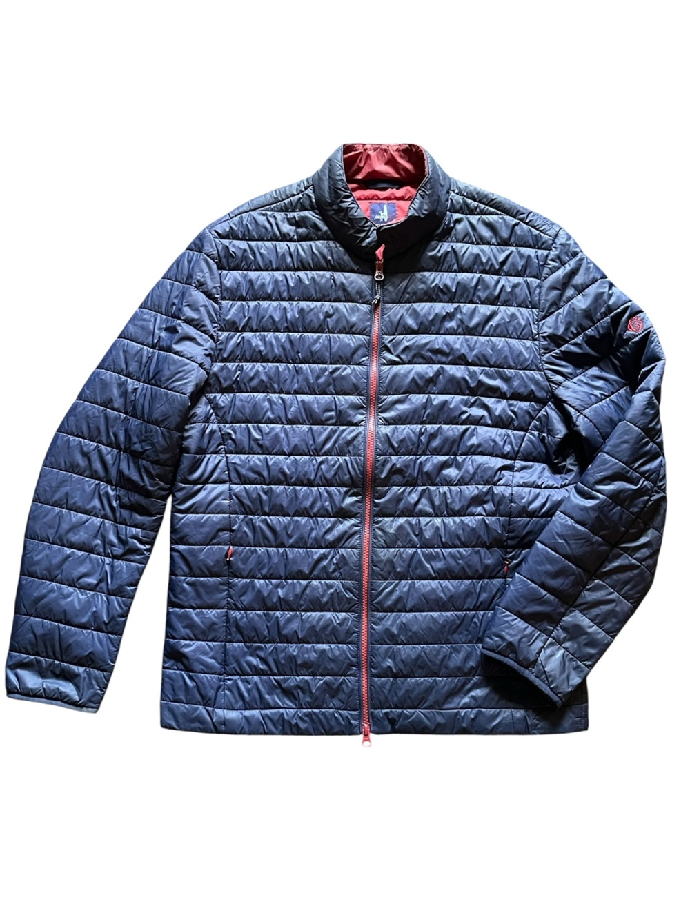 Johnnie-O Quilted Puffer Jacket Navy Wake Red Lined Retro Surf Medium